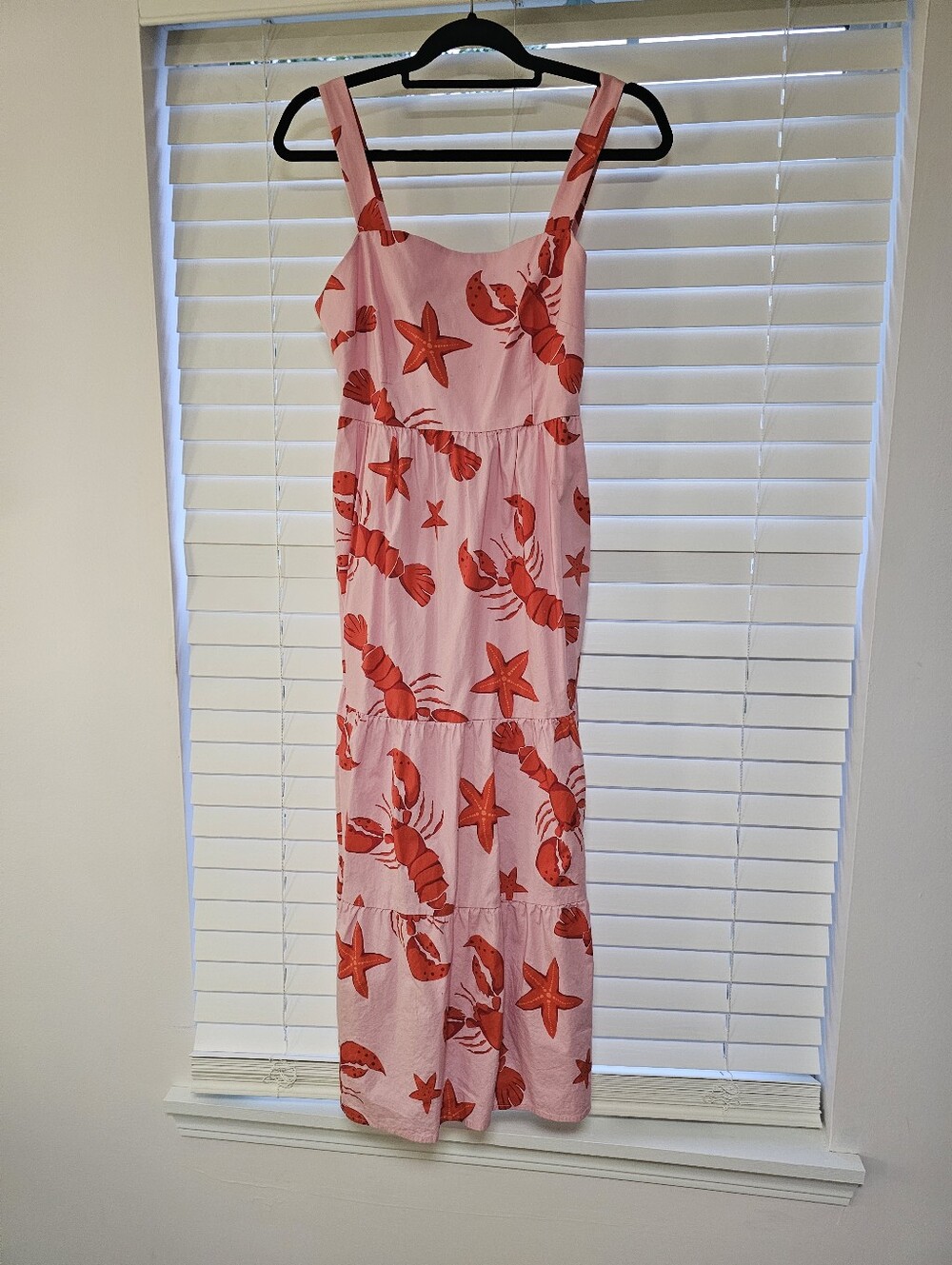 J. Crew Pink Maxi Dress with Red Lobster & Starfish Print